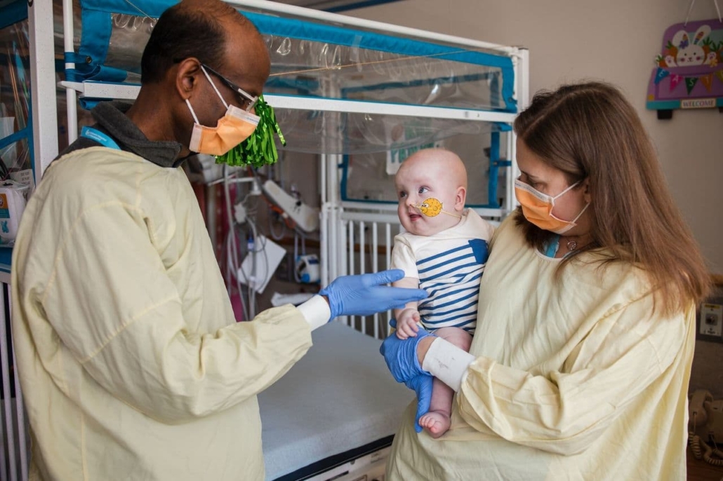 Drs. Kiran Musunuru and Rebecca Ahrens-Nicklas with patient KJ. 
