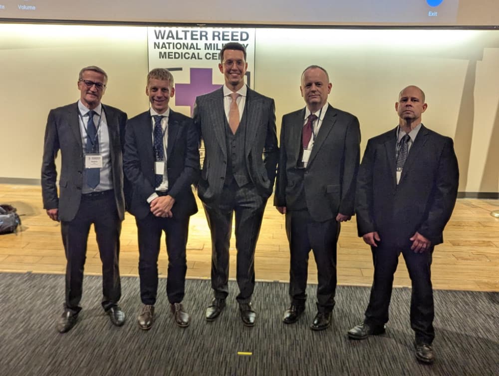 Owlstone medical team at the ARPA-H POSEIDON program launch.From left to right: Matthew Hart (OML: VP Programme - Chemical Protection), Neil Tween (OML: CFO), Ross Uhrich (ARPA-H: Program Manager, Health Science Futures), Max Alsworth (OML: CSO), Bryan Whitman (OML: Head of Clinical Translational Science) 
